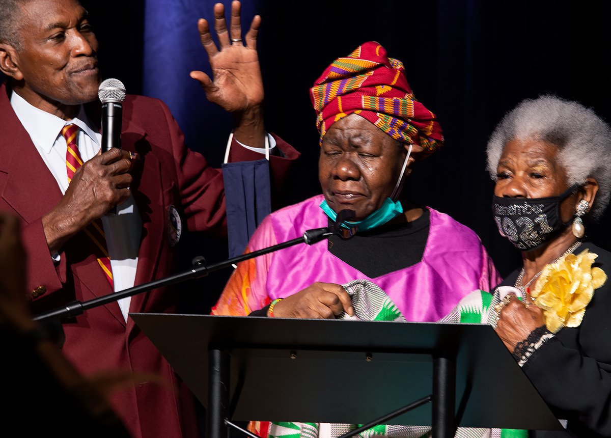 Johnny Ford, Queen Mother Dr. Delois Blakely, and Leila Foley-Davis in Tulsa